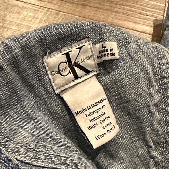 Calvin Klein Blue distressed Denim bib Overalls carpenter jeans size large - Picture 8 of 11